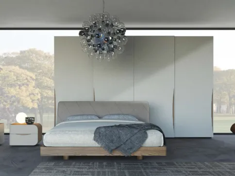 Letto in legno di quercia con testiera imbottita in econabuk cenere Eikon Plus di Voltan