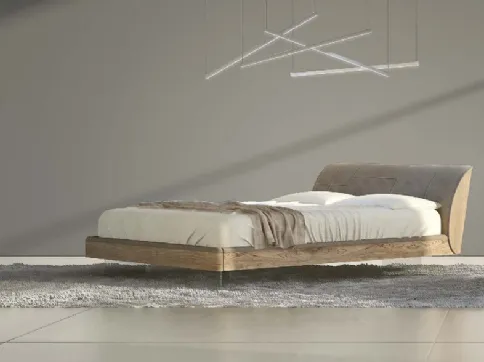 Letto matrimoniale in legno quercia con piedi in vetro e LED Elite di Voltan
