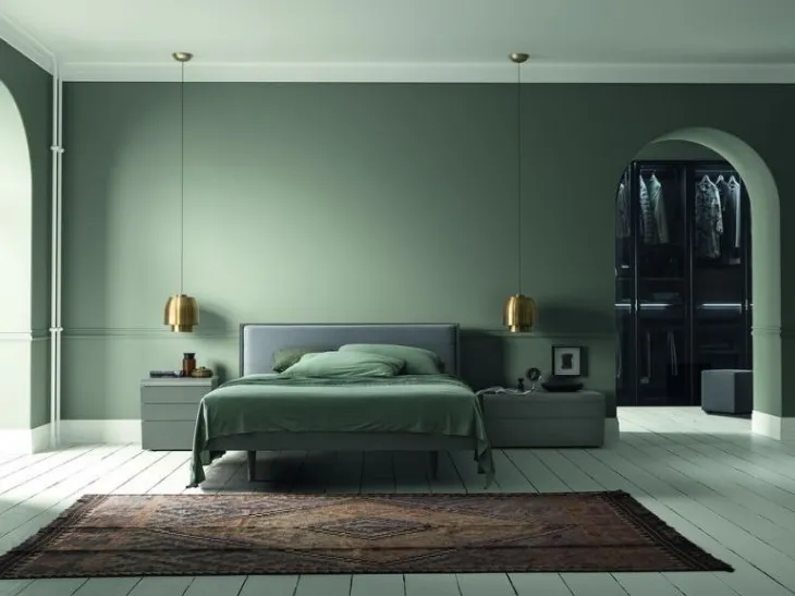 Letto in legno di rovere con testiera in tessuto imbottito Jolye di Morassutti