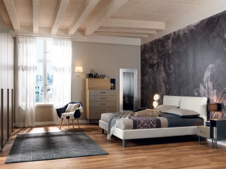 Letto con testiera imbottita in ecopelle NC111 Moretti Compact