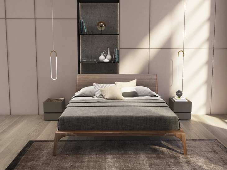 Letto in legno impiallacciato Noce Canaletto Relevè di Presotto