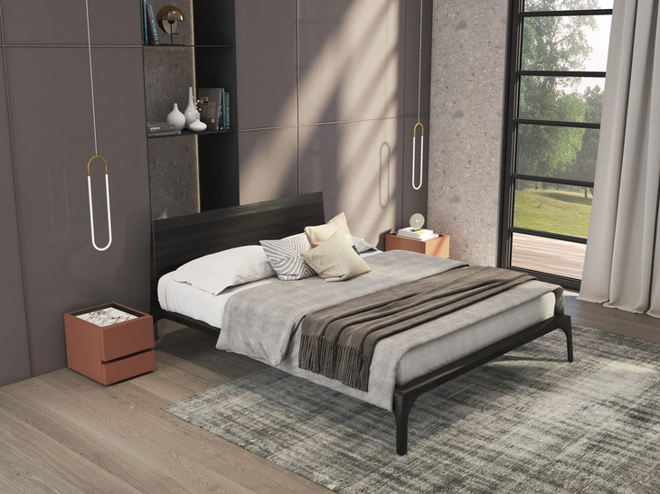 Letto in legno impiallacciato Frassino tinto nero Relevè di Presotto