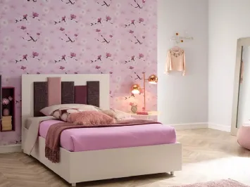 Letto ad una piazza e mezza in melaminico bianco e testiera originale SC108 di Moretti Compact