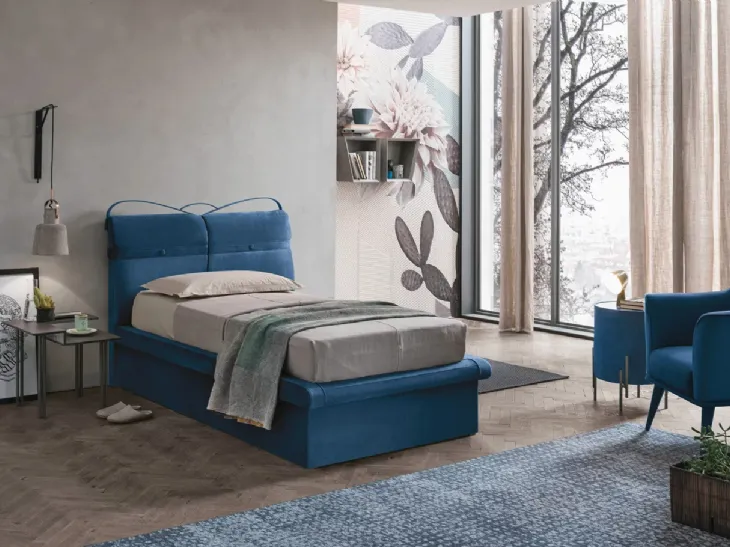 Letto singolo con testiera in tessuto imbottito e contenitore Corfù Plus di Target Point