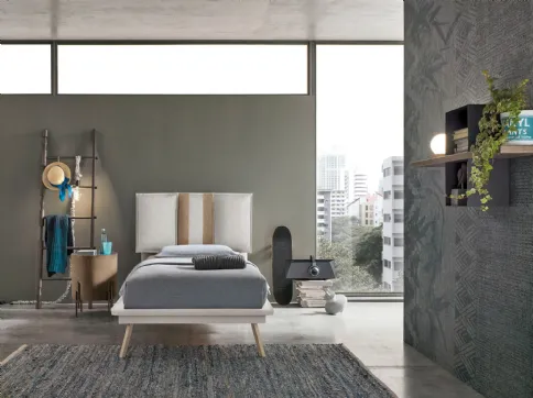 Letto singolo con testiera in tessuto imbottito Santorini di Target Point
