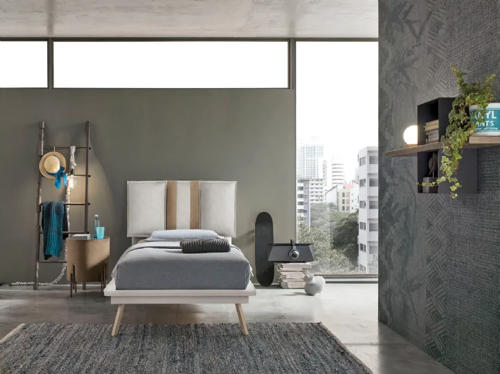 Letto singolo con testiera in tessuto imbottito Santorini di Target Point