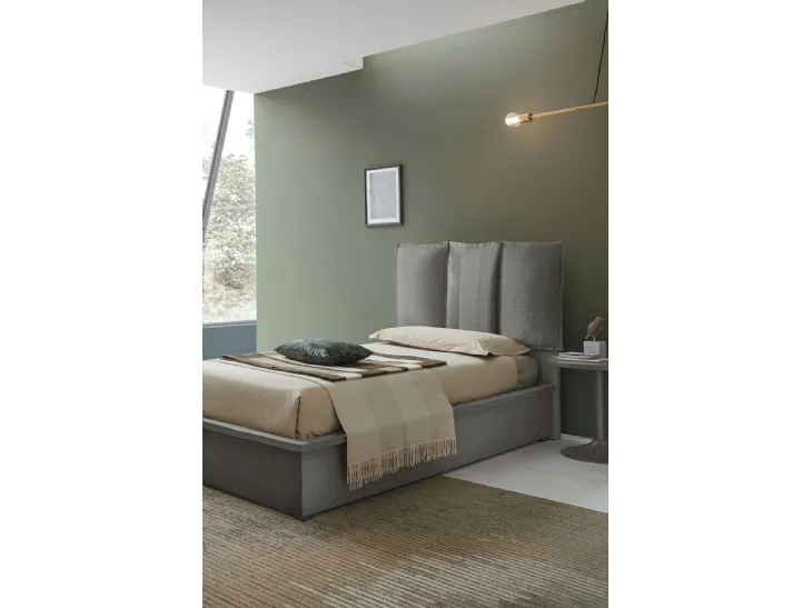 Letto singolo in tessuto con testiera imbottita e contenitore Santorini di Target Point