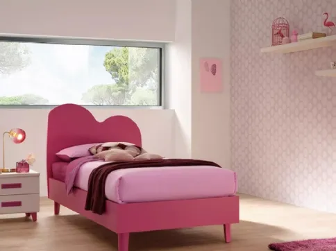 Letto singolo in laccato Ciclamino con testiera Air SC105 di Moretti Compact