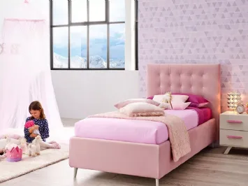 Letto singolo in velluto color rosa con imbottitura in capitonnè SC201 di Moretti Compact