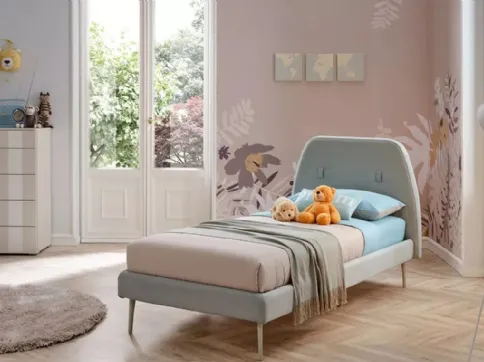 Letto singolo con testiera rivestita in tessuto leggermente curvata SC204 di Moretti Compact