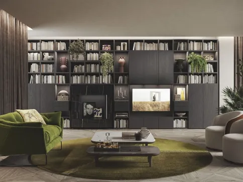 Libreria Live & Logic Systems 05 in rovere carbone e laccato ardesia opaco di Morassutti