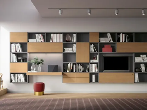Libreria sospesa Logic Collection 12 in rovere avana elaccato opaco ardesia di Morassutti