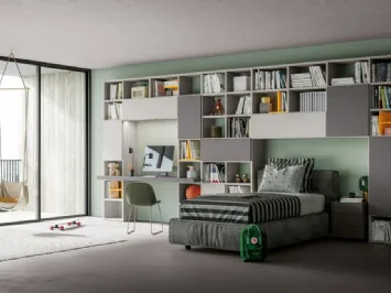 Libreria a ponte Logic Collection 13 in laccato grigio e canapa opaco di Morassutti