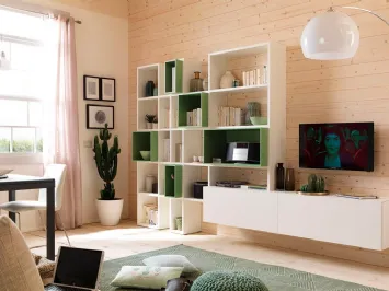 Libreria in melaminico frassino bianco e laccato Flora LV102 Moretti Compact