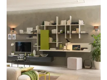 Libreria sospesa in melaminico Quarzo e laccato LV119 di Moretti Compact