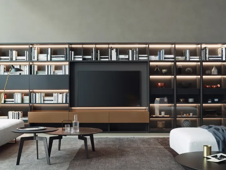 Libreria Modo M6C62 in laccato metallo Bronzo di Sangiacomo