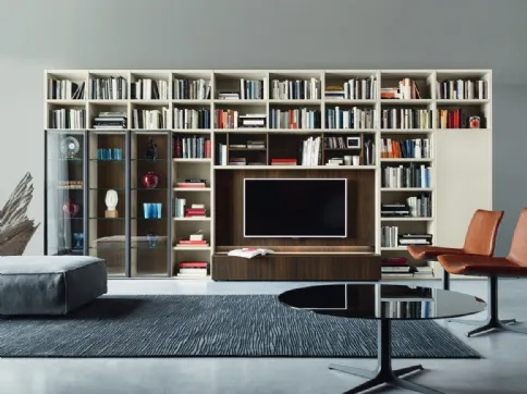 Libreria con vano porta TV Modo M6C63 in Rovere termotrattato e laccato opaco di Sangiacomo