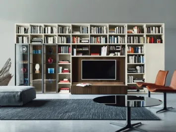 Libreria con vano porta TV Modo M6C63 in Rovere termotrattato e laccato opaco di Sangiacomo