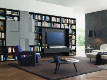 Libreria con vano porta TV Modo M6C72 in laccato opaco e Rovere carbone di Sangiacomo