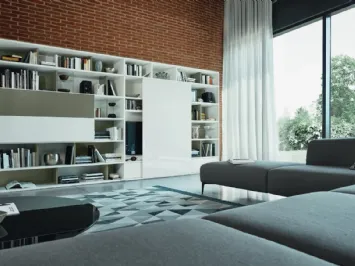Libreria a muro Modo M6C95 in laccato opaco con anta in vetro lucido di Sangiacomo