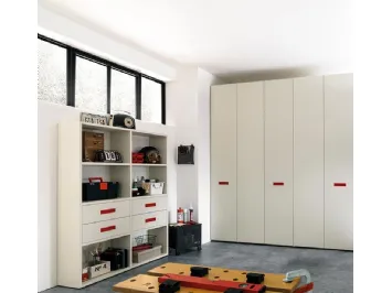 Libreria in melaminico Quarzo con maniglie in laccato Ciliegia NC308 Moretti Compact