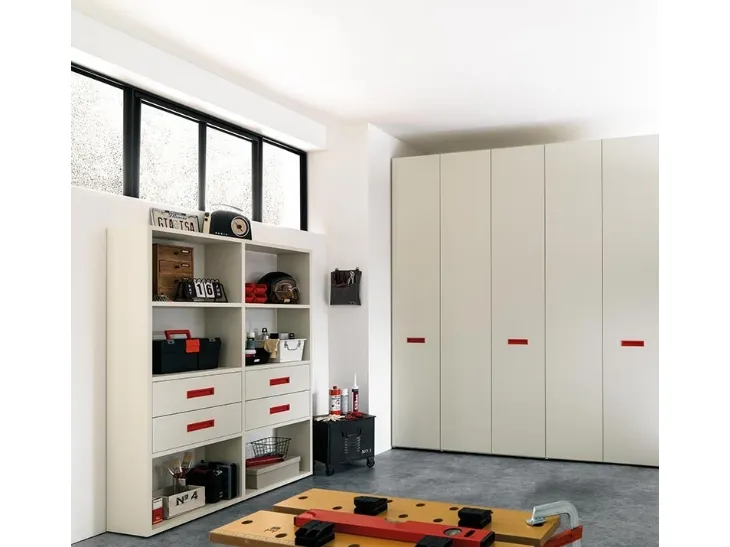 Libreria in melaminico Quarzo con maniglie in laccato Ciliegia NC308 Moretti Compact