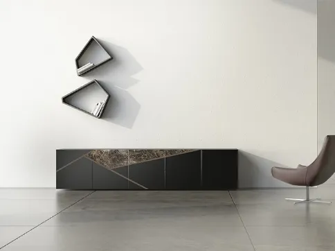 Madia Comp 17 in laccato opaco, ceramica e bronzo graffiato di Voltan