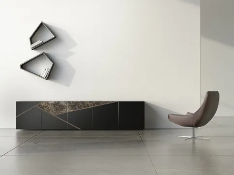 Madia in laccato opaco, ceramica e bronzo graffiato Comp 22 di Voltan
