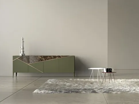 Madia in laccato opaco, ceramica e bronzo graffiato Comp 23 di Voltan