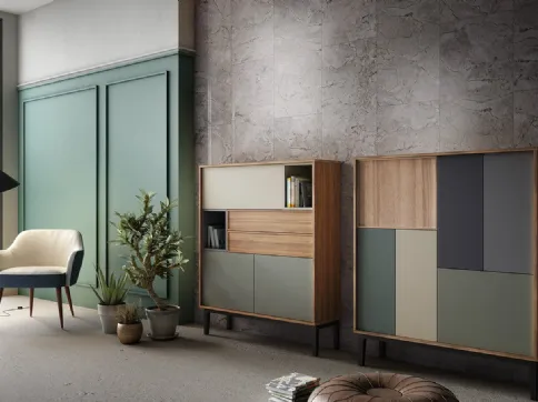 Madia alta Living 10 in laccato opaco colori vari e Aria Larice Cortina di Arredo3