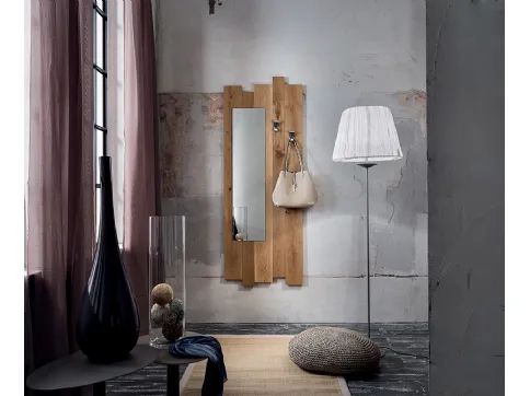 Mobile ingresso in legno di Rovere massello con specchio e appendiabiti Zoe di La Primavera