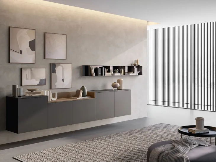 Mobile sospeso Living Time in laccato opaco di Arredo3