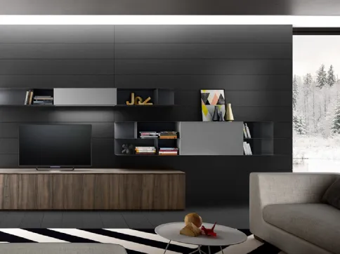 Parete Attrezzata Living 06 in laminato effetto legno e laccato Grigio opaco di Arredo3