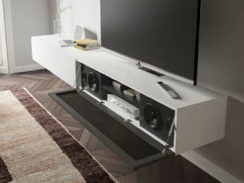Parete Attrezzata sospesa Live 17 DECOR in laccato opaco bianco e nero e tessuto acustico nero di Morassutti