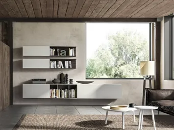 Parete Attrezzata sospesa Live 19 RETRO STYLE in laccato nuvola opaco e rovere affumicato di Morassutti