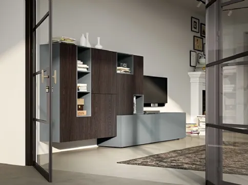 Parete Attrezzata Live 20 FEEL YANG in rovere affumicato e laccato grigio opaco di Morassutti