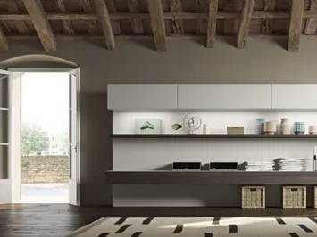Parete Attrezzata Live 26 LIGHT in rovere affumicato e laccato canapa opaco di Morassutti
