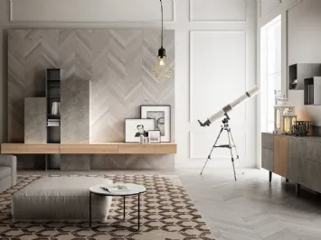 Parete Attrezzata Living 05 in Rovere e Pietra di Arredo3