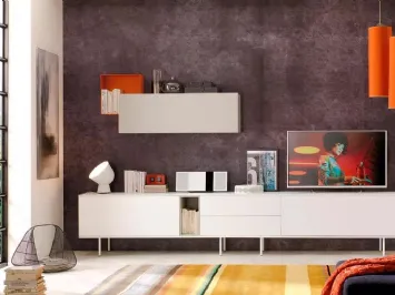 Parete attrezzata con wallbox a giorno e basamento in metallo laccato opaco LV106 di Moretti Compact