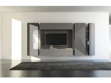 Parete attrezzata in laccato grigio con parte in vetro Comp 04 di Voltan