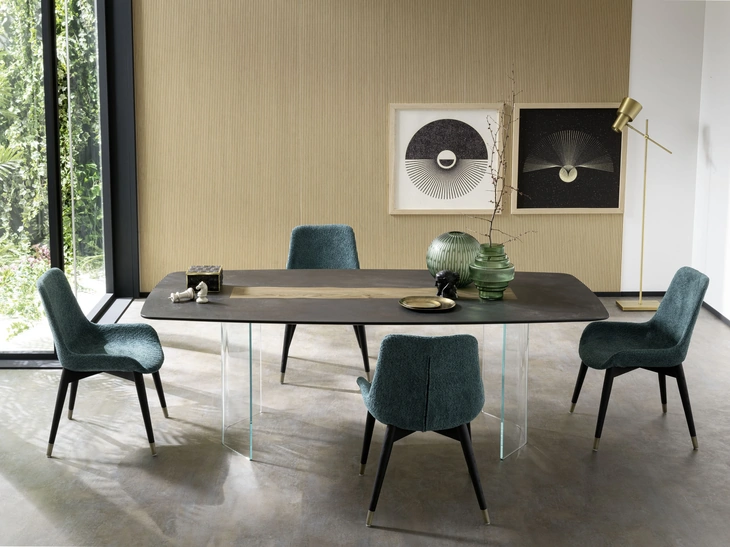 Tavolo Murano con piano in ceramica e inserto in legno di Alta Corte