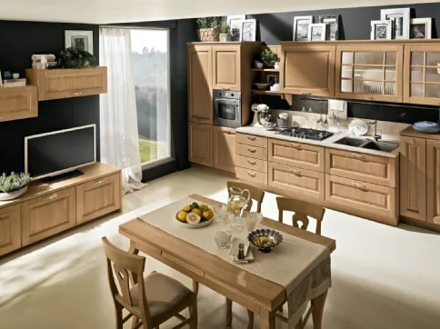 Cucina Classica Bolgheri v7 Finitura Rovere Naturale, Maniglia MX0A, Pomolo PX0B, Top Laminato Corten Sabbia di Stosa