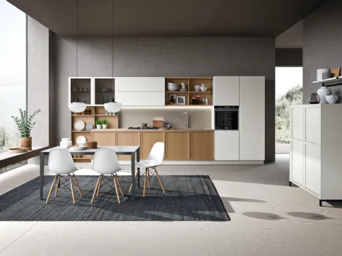 Cucina Classica lineare Newport v08 in Rovere Avena e laccato Bianco Ice di Stosa