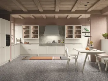 Cucina Classica angolare Tosca v05 in Frassino Beige Angora con top e schienale in HPL Argilla di Stosa