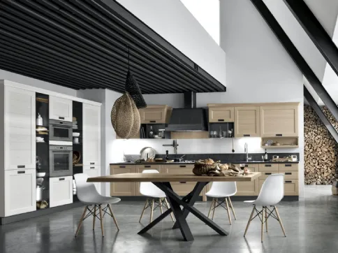 Cucina Classica York v4 Anta Dogata Rovere Nordic, Anta Dogata Rovere Bianco Artic, Maniglia ad incasso MTAB di Stosa