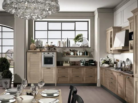 Cucina Classica York v9 in Rovere Nordic e Visone, Maniglia Soul Finitura Peltro Stosa