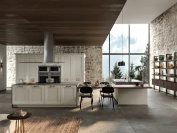 Cucina Classica ad angolo con penisola Bolgheri v02 in Rovere finitura Soya con top in laminato Pietra Vecchia di Stosa