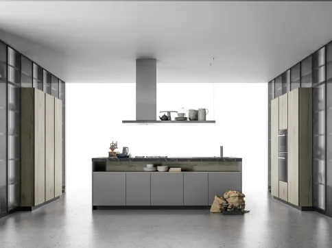 Cucina Design Aspen in Rovere nodato e Vetro grigio di Doimo Cucine