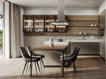 Cucina Moderna con isola Wega 02 in laccato metallizzato e rovere di Arredo3