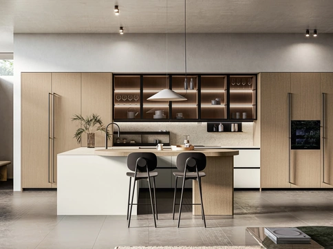 Cucina Moderna con penisola Asia 05 in laccato e legno di Arredo3